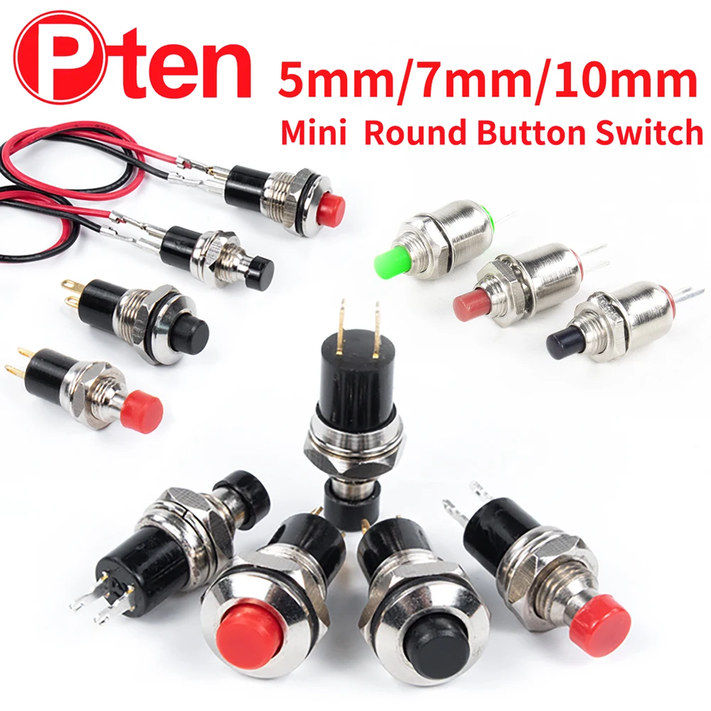 5PCS Mini Runde 5mm/7mm/10mm Selbst-Lock/Momentary Push button Schalter FBS-110 1NO1NC Schwarz Rot Grün 0,5 A/125 V Image