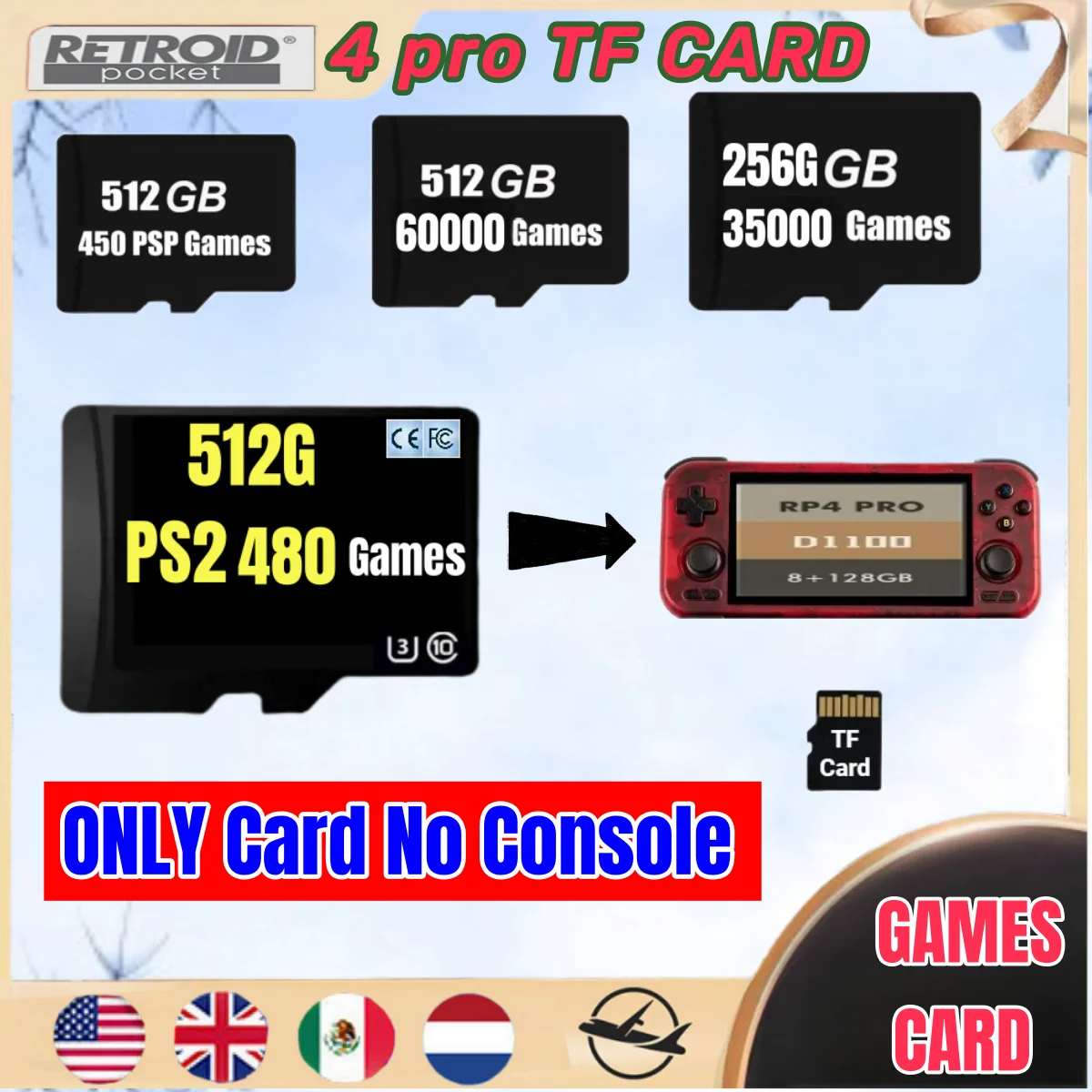 Retroid Pocket 4 Pro TF-Karte, Speicherkarte, Rp4+, beliebtes klassisches Retro-Spiel, PS2, PSP, 3DS, Android, tragbares Handheld-Spiel, SD-Karte Image