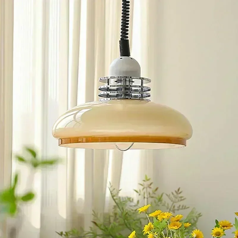 Bauhaus Glas Pendelleuchte Led Mittelalter Retro einziehbare Kronleuchter Restaurant Bar Schlafzimmer Studie Anhänger Hängelampe Glanz