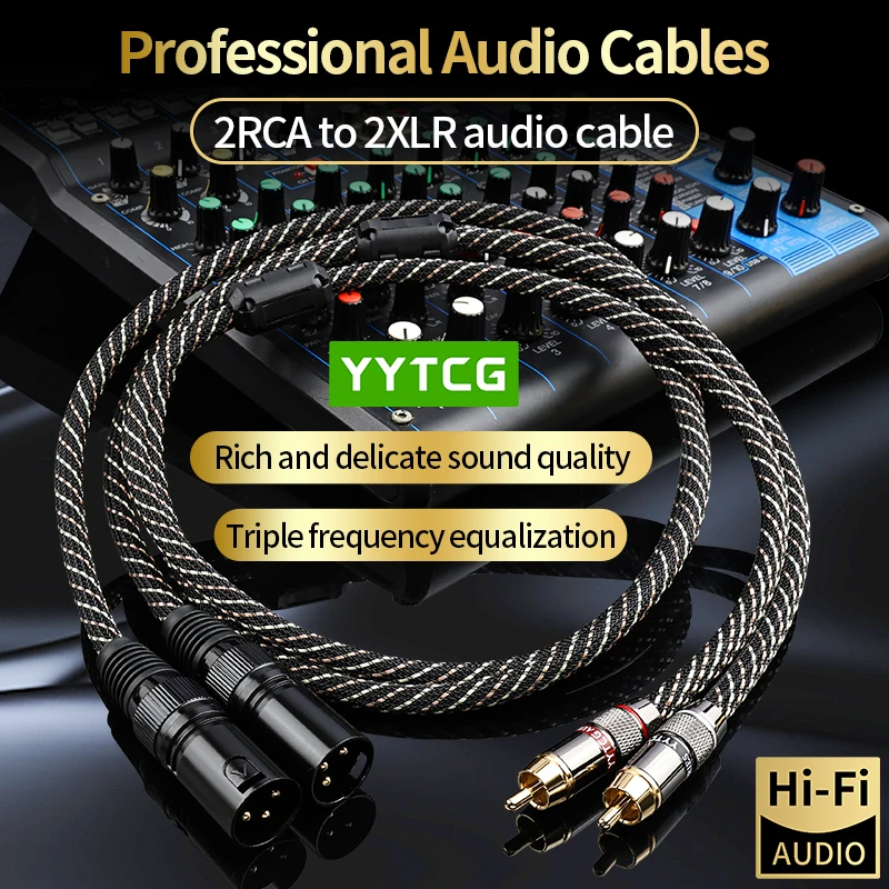YYTCG HIFI 2RCA zu 2XLR Audio Kabel 6N OFC 3Pin XLR Buchse auf RCA Stecker Kabel Für Lautsprecher Verstärker Mixer Patch kabel Image