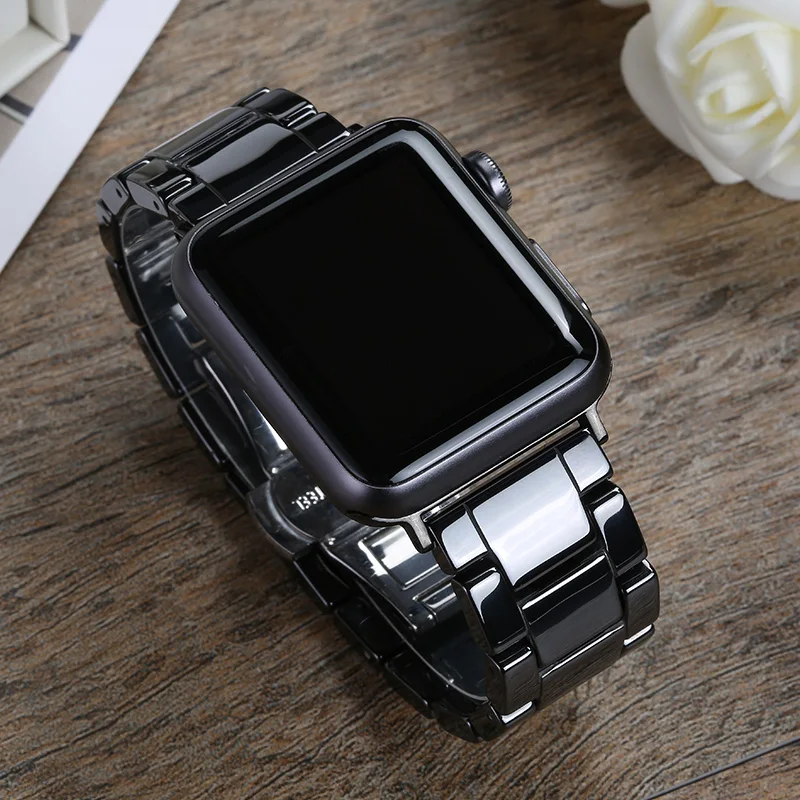 Keramik armband für Apple Uhren armband 44mm 40mm 45mm 42mm 38 41 Schmetterlings schnalle Armband iwatch Serie 6 se 7 8 9 ultra 49mm Band Image