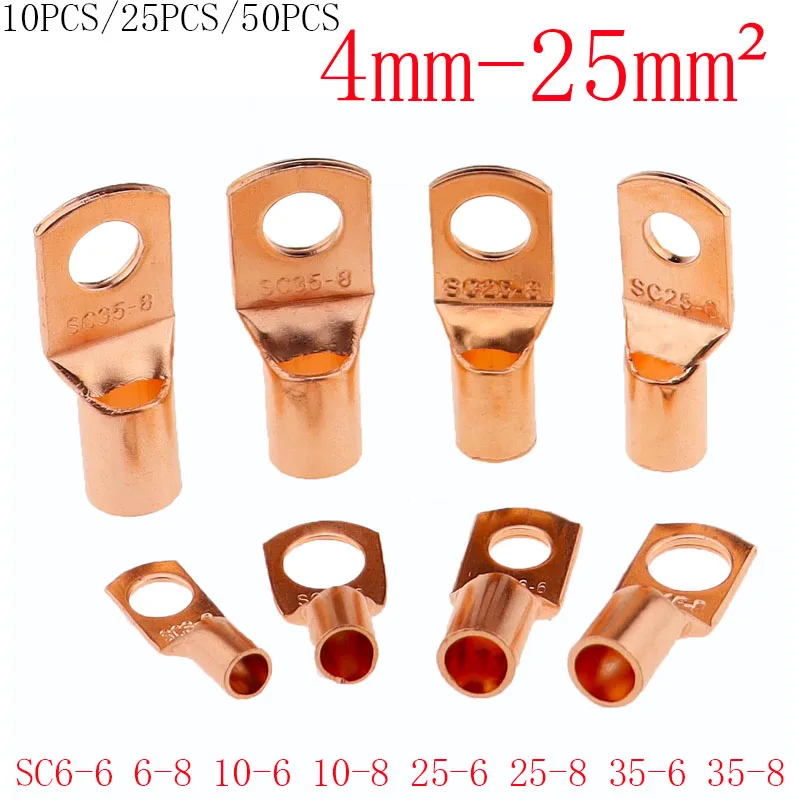10/25/50 Stück SC Typ Draht Nase Terminal SC6 SC10 SC16 SC25 AC35 Blank Kupfer Block Lugs Loch 6mm 8mm 10mm Crimp Kabel Stecker Image