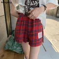 Y2k rot karierte Shorts Frauen Sommer weites Bein Vintage Klassiker bf junge Freizeit einfache