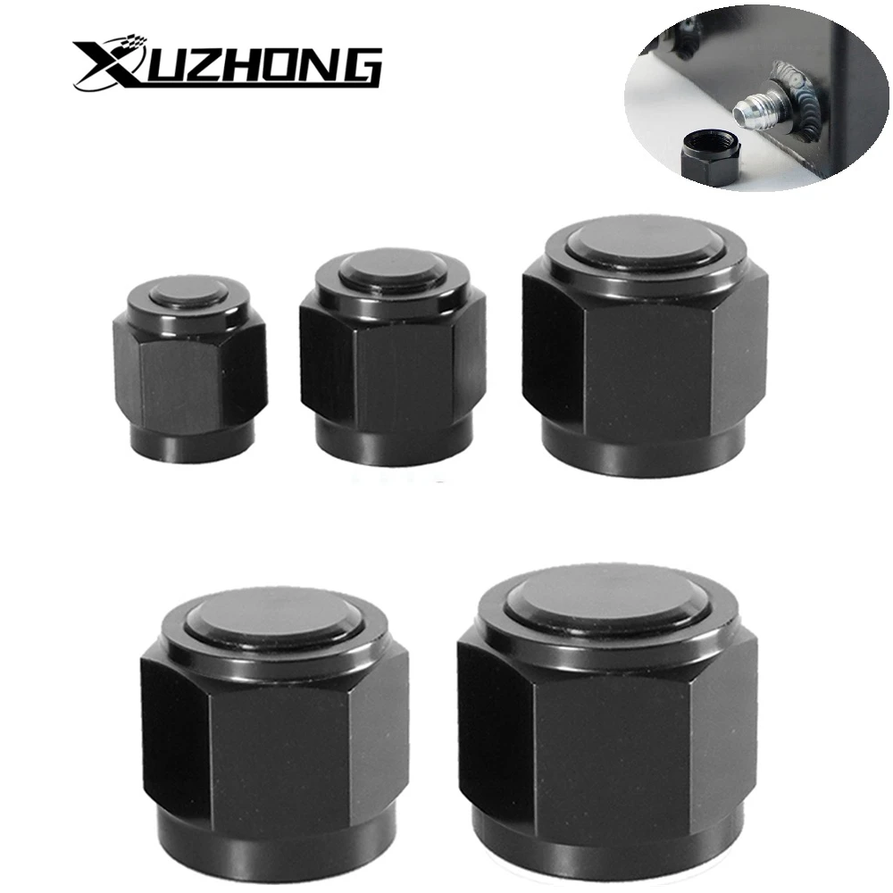 1PC Adapter Weibliche Flare End Kappe Stecker Rohr Fitting AN4 AN6 AN8 AN10 AN12 Hohe Qualität Hex Kopf port Fitting Aluminium Schwarz Image