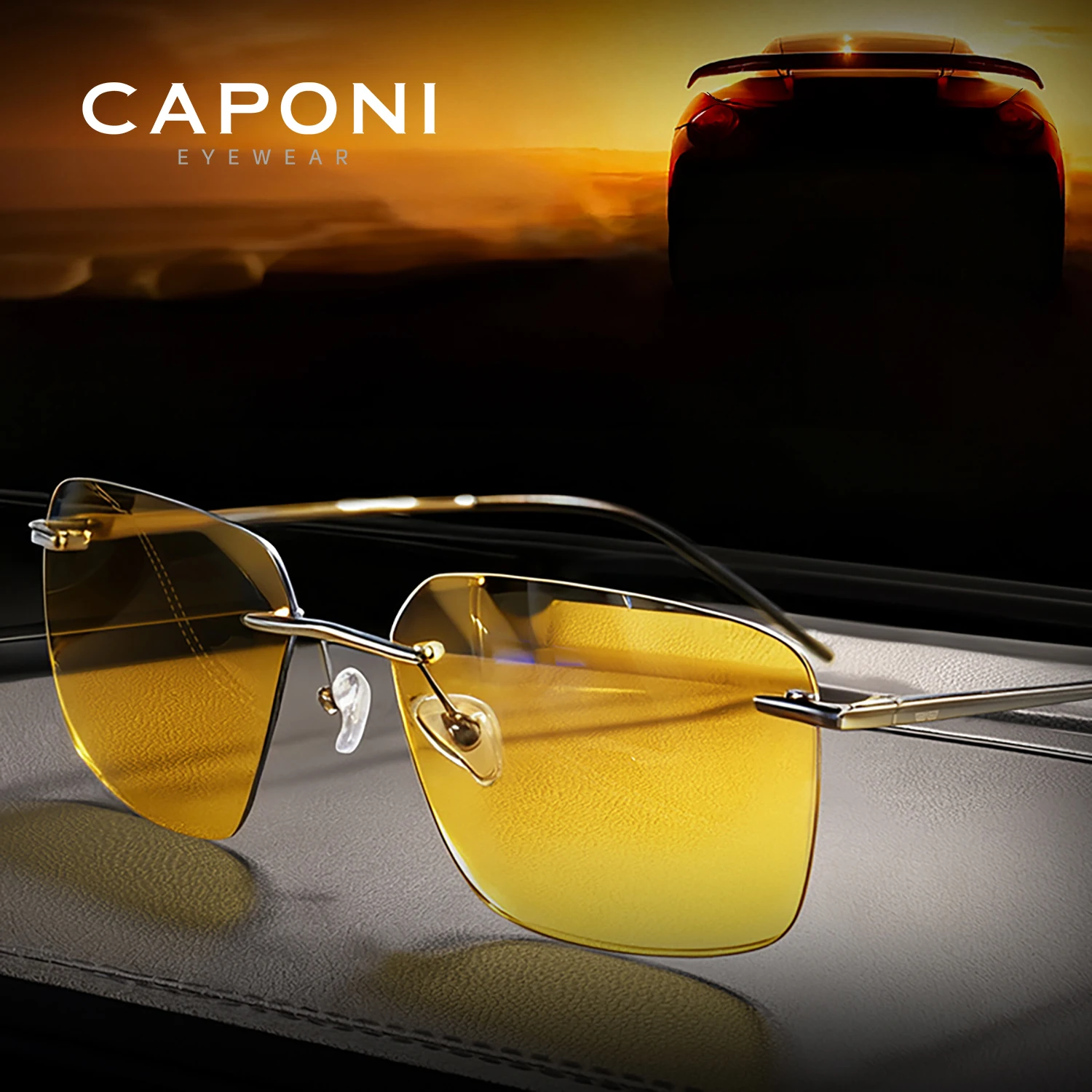 CAPONI reines titan herren sonnenbrille photo chrome nachtsicht randlos fahrende sonnenbrille licht uv400 marken schirme bsys28923 Image