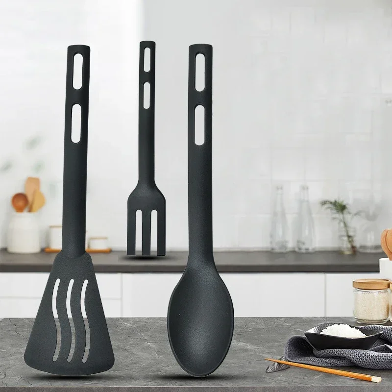 Utensilien Set Servieren Kochen Küche Besteck Löffel Silikon Kit Spatel Geschirr tragbare Camping Kunststoff geschlitzt Besteck Image