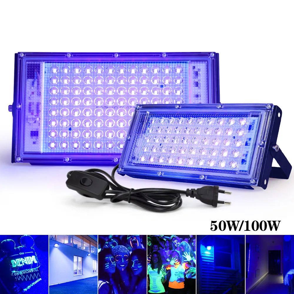 Led UV Flutlicht 395nm 400nm 220V Wasserdichte Ultrafloilet Lampe 50W 100W 150W LED Bühne schwarzlicht DJ Disco Party Bühne Hintergrundbeleuchtung