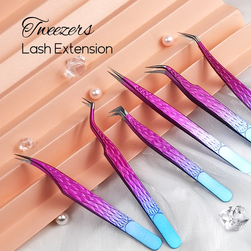 Gemerry Pinzette für Wimpernverlängerung, bunte Superharte Faserspitzen aus Edelstahl, hochpräzises, antistatisches Make-up-Werkzeug Image