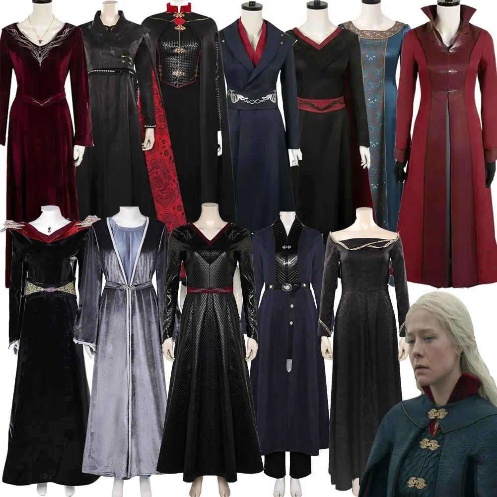 Rhaenyra Cosplay Frauen Kostüm Crown TV Drachen Cosplay Halloween Karneval Party Kleidung Für Verkleidung Schwarz PU Kleid Mantel Image