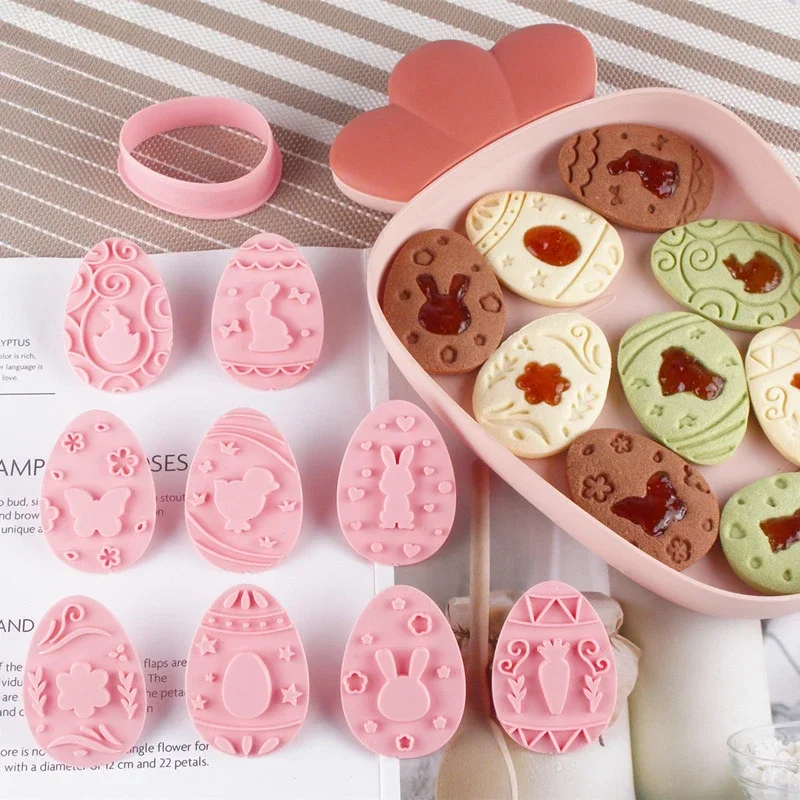 8/9Pcs DIY Ostern Sauce Sandwich Keks Form Cartoon Hase Ei Cookie Schneider 3D Backen Cookie Form Stempel kuchen Dekorieren Werkzeuge Image