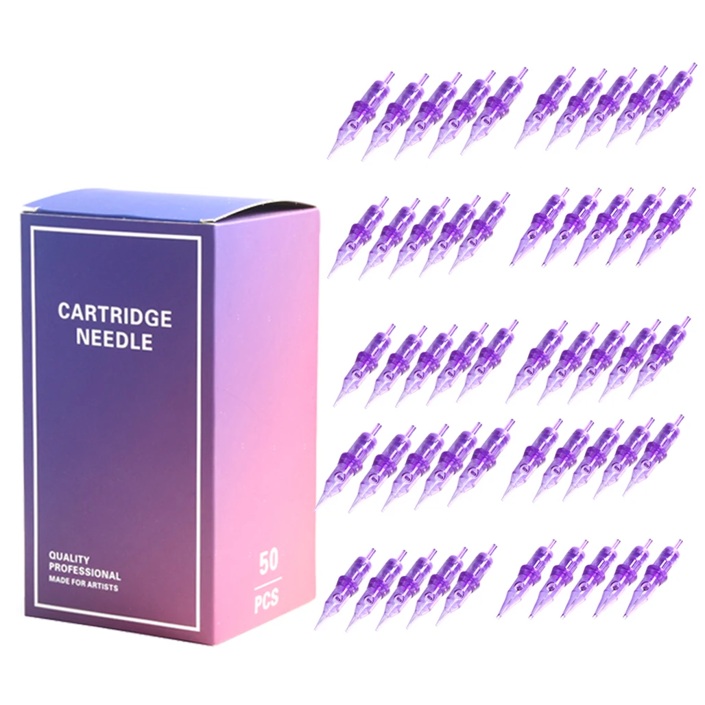 2 boxen/100 stücke Einweg Tattoo Patronen Nadel RL RS RM M1 Lila Permanent Augenbraue Lippe Make-Up Nadeln für Tattoo Maschine Stift Image