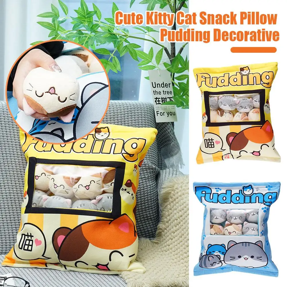 Süße Katze Snack Kissen Pudding Tasche Essen Spielzeug Mini Tiere Bälle Gelbe Katze Snack Reißverschluss Tasche Dekor Kissen Kissen Mädchen Image