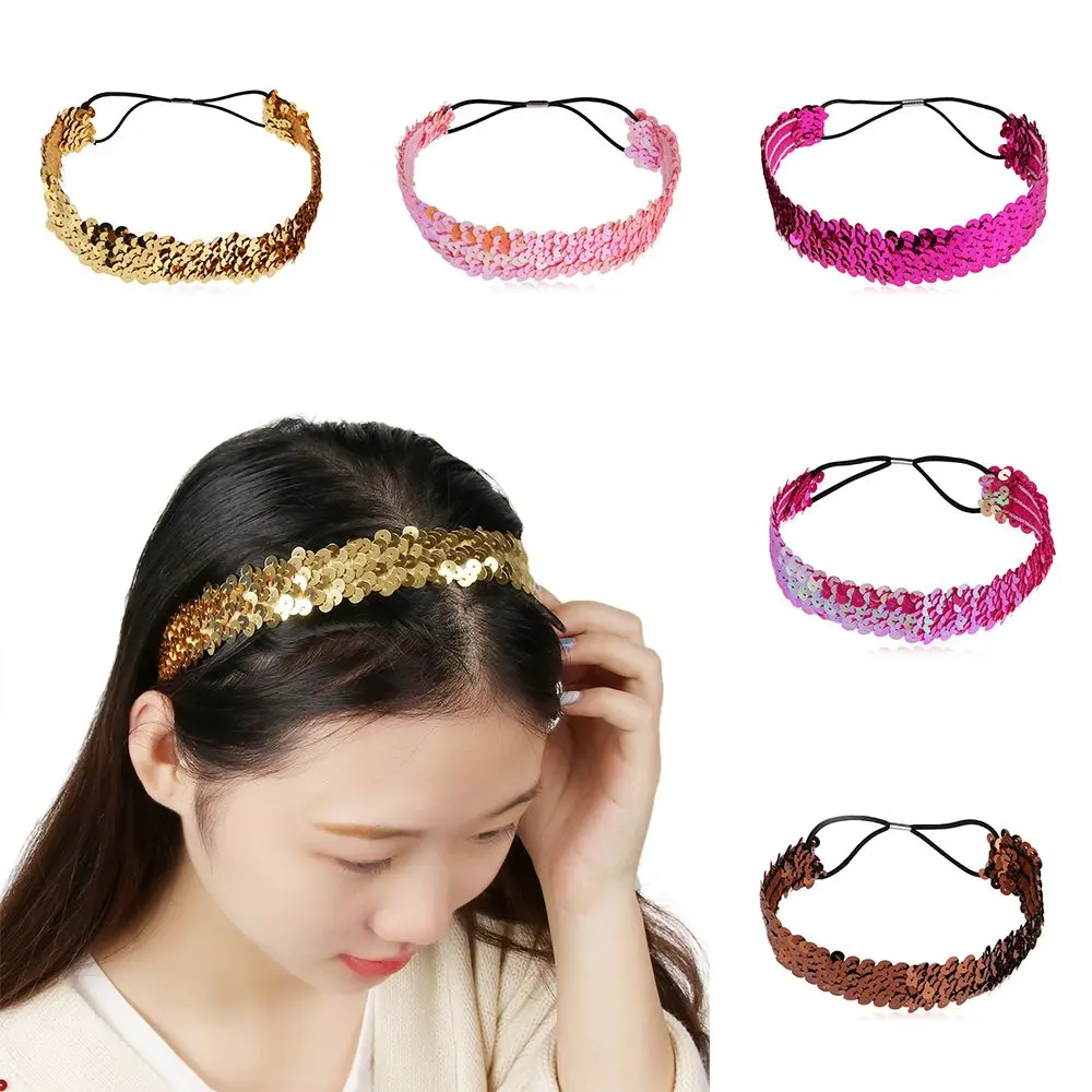 Mode Pailletten Glitter Haarband Frauen Mode Glänzenden Stirnband Glitter Elastische Haar Band Mädchen Hearwear Party Geschenk Zubehör Image