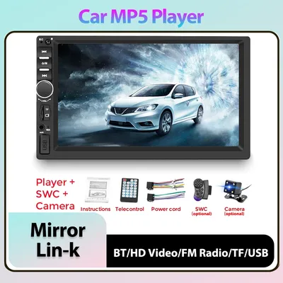 Universal Double Din Auto Multimedia Player Radio 7 Zoll Touchscreen Stereo Spiegel Link/Aux Eingang/BT/SWC/FM/USB/TF Karte/RCA/1080p