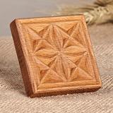 'Hand-Carved Square Diamond-Patterned Beechwood Cookie Press'