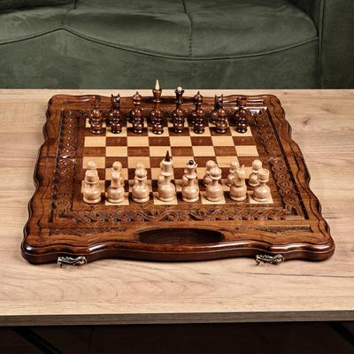 Double the Fun,'Handcrafted Wood Chess and Backgammon Board Game Set'
