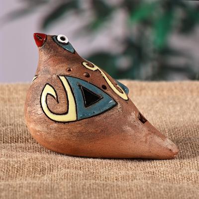 'Hand-Painted Bird-Shaped Ceramic Ocarina in Teal ...