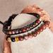 Fearless Energies,'Men's Black Leather and Natural Jasper Bracelets (Set of 2)'