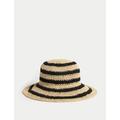 M&S Womens Straw Packable Bucket Hat - M-L - Black Mix, Black Mix,Orange,Green,Natural,Black