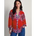 Monsoon Womens Long Sleeve Printed Blouse - Red Mix, Red Mix