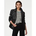 M&S Womens Faux Leather Girlfriend Biker Jacket - 8 - Black, Black