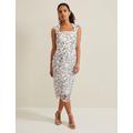 Phase Eight Womens Floral Lace Square Neck Midi Column Dress - 6REG - White Mix, White Mix