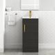 Turin 400mm Cloakroom Floor Standing Vanity Unit & Basin 1 Door Hale Black with Brushed Brass Handle