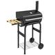 Outsunny Charcoal Barbecue Grill with Shelves, Portable BBQ Trolley Smoker with Wheels, Lid, Thermometer, Chimney for Outdoor Garden Party Cooking, Bl