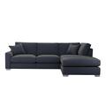 The Lounge Co. - Isobel Fabric Right Hand Facing Corner Sofa with Chaise End and Chrome Feet - Bilberry Tart