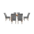 Furnitureland - California Solid Oak Rectangular Extending Table and 6 Velvet Fabric Dining Chairs - Silver