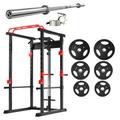 Squat Rack and Tri Weights Set With 7ft Barbell | Warrior - Red - 60KG