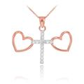 Diamond Heart Cross Necklace in 9ct Two-Tone Rose Gold