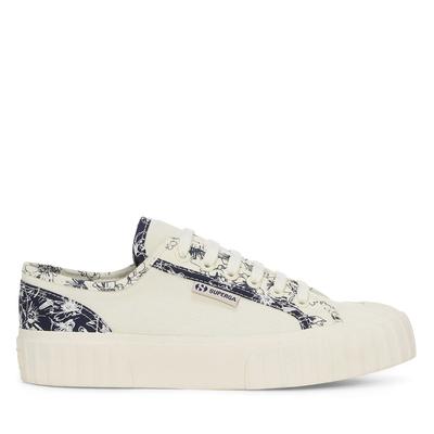 Superga 2630 Stripe Sketched Flowers - Beige Natural/navy Flowers Trainers