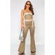 Taupe Eyelet Detail Bandeau Cargo Jumpsuit