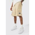 Mens Beige Tall Elasticated Waist Ofcl Nylon Cargo Short, Beige