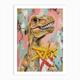 Pastel Pink & Blue Dinosaur Eating Fries Art Print by Dino Delights