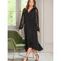 Pour Moi Carrie Lace Sleeve Midi Slinky Jersey Wrap Dress, Black, Size 8, Women