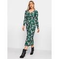 M&Co Gathered V Neck Midi Dress - Green, Green, Size 18, Women