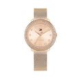 Tommy Hilfiger women's rose gold plated mesh watch with a crystal bezel, Rose Gold, Women