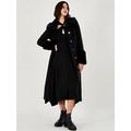 Monsoon Felicity Faux Fur Trim Belted Wool Coat - Black, Black, Size 22, Women