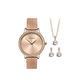 Sekonda Dress Gift Set Womens 29Mm Analogue Watch With Rose Gold Stone Set Dial Rose Gold Stainless Steel Mesh Bracelet Matching Pendant And Earrings