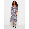 M&Co Blue Floral Gathered Sleeve Midi Dress, Blue, Size 10, Women