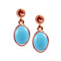 9Ct Rose Gold Natural Turquoise Oval Single Drop Dangling Studs Earrings High Quality British Made Jewellery