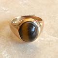 Natural Tiger Eye Signet Ring Gold Ring Mens Solid 925 Sterling Silver Oval Unisex All Size Available