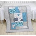 Elephant Baby Blanket, Teal Gray Quilt, Crib Bedding, Grey Safari Nursery