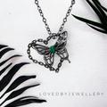 Barbed Wire Butterfly Necklace | Sterling Silver With Emerald Zircon Gem Statement Jewellery For Special Occasions Unique Gothic Pendant
