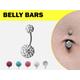 Titanium Curved Barbell Shiny Belly Rings Disco Ball Crystals - 14G | 1.6mm Navel Ring Button Jewelry, Crystal Ring, British Standard