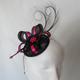 Black & Cerise Hot Fuchsia Pink Feather & Sinamay Fascinator Wedding Mini Hat Headpiece - Made To Order