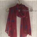 Red Feather Scarf/Dark Scarf/Red Multicolour Scarf /Feather Scarves/Lightweight Scarves
