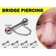 Nose Chain Piercing, Bridge Stud With Gem Ball Crystal - High Nostril Piercing Jewelry Titanium Barbell 16G 14G